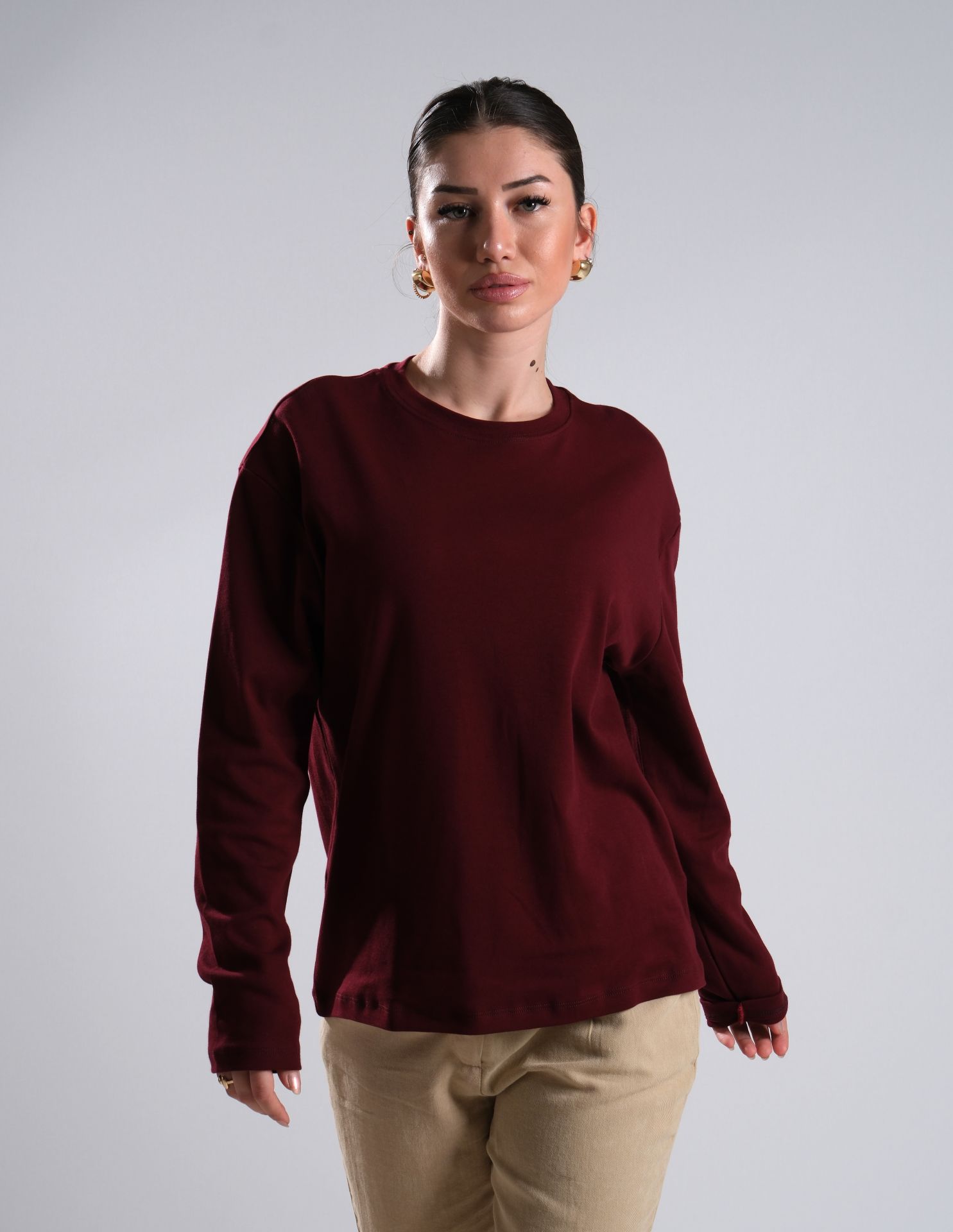 Bordo Uzun Kollu Bluz