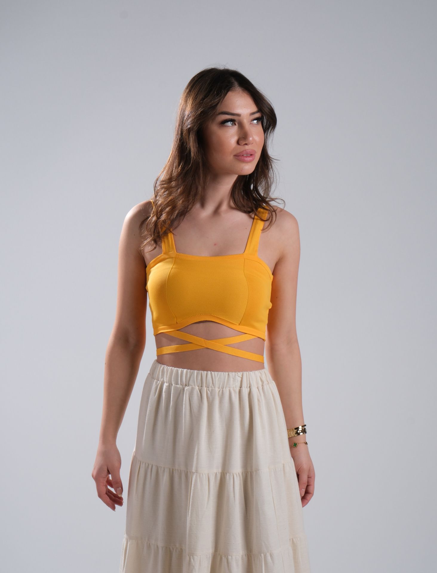 Belden Bağlamalı Triko Crop