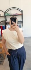Vatkalı Bluz Tshirt Krem