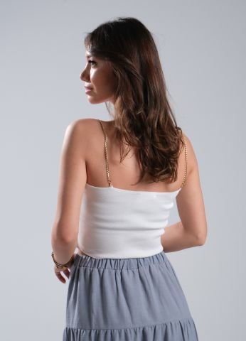 Zincir Askı Detay Triko Crop Bluz
