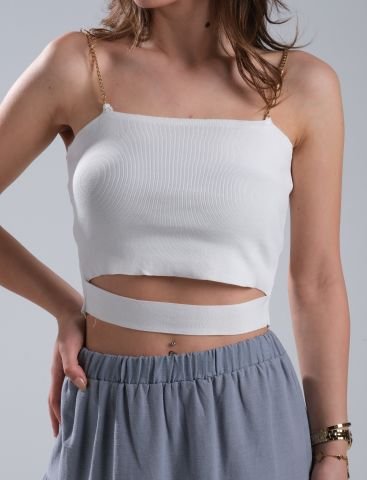 Zincir Askı Detay Triko Crop Bluz