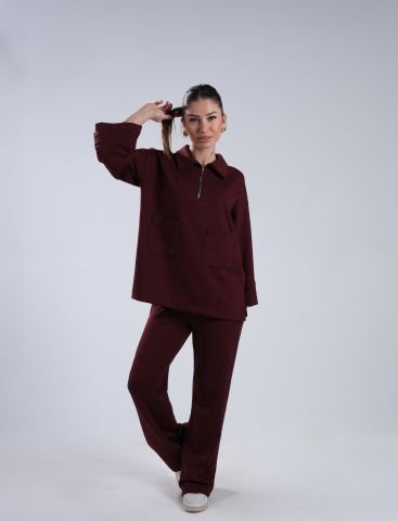 Soft Geniş Kol Eşofman Takımı Bordo