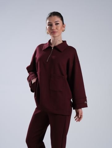 Soft Geniş Kol Eşofman Takımı Bordo