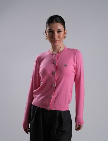 Taş İşlemeli Pembe Triko