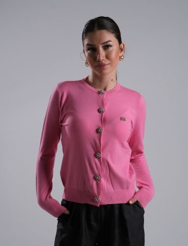 Taş İşlemeli Pembe Triko