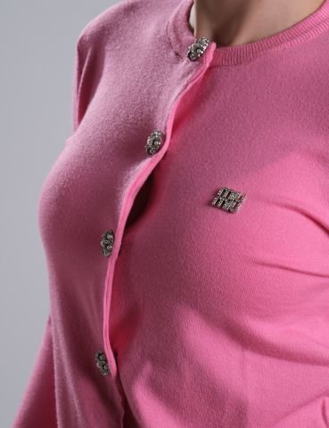 Taş İşlemeli Pembe Triko